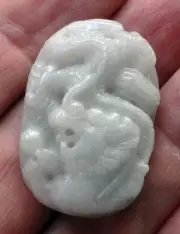 NATURAL WHITE BURMA "A" JADE Dragon Carving Cameo 4 Designer Jewelry/Collectible