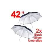 2x 42" Back Silver Photography Umbrellas Photo Studio Softbox Reflector Light