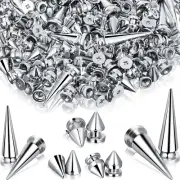 250 Pieces Silver Cone Spikes Screwback Studs Multiple Sizes Cone Spikes for Hal