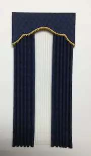 Dark Blue Diamond Pattern "Elegant" Dollhouse Curtains w/ White Sheers