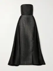 [Solace London] Solace London - Tiffany Crystal-embellished Strapless Pleated Satin-twill Gown - Black - UK 16 UK 16 Black