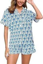 [Zrfjfgksw] 2 Piece Womens Rolle, Roller Rabbit Pajamas Y2k Pajama Set, Monkey Pajamas, Bunny Tiger Floral Shorts (Blue,S)