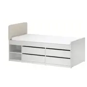 SLÄKT bed frame with storage, incl headboard/Vissle beige, Single