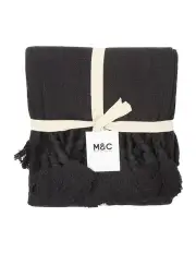 [MAINE & CRAWFORD] Neo Cotton Throw Sofa Blanket With Giant Tassels 170x130cm in Black