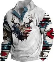[LOAIHA] Aztec Cowboy Men's Hoodie Vintage Graphic Western Hoodie Casual Long Sleeve Quarter Zip Pullover with Pocket