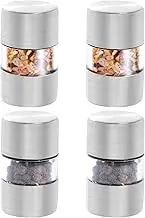4Pcs Sea Salt and Pepper Grinder Set Transparent Tiny Spice Pepper Mill Shaker Portable Coarseness Ceramic Salt Grinder Mini Seasoning Shaker for Home Restaurant Camping Travel Cooking BBQ