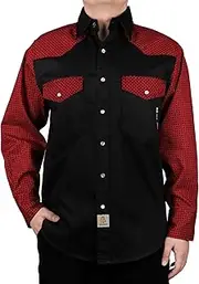 [BOCOMAL] FR Shirts Pearl Snaps Two Tone Plaid/Solid Flame Resistant Cotton Welding Shirt NFPA 2112 CAT 2