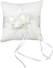 POPETPOP Wedding Ring Pillow Ring Holder: Pearl Bearer Cushion - Ring Bearer Pillow Pearls Ring Cushion for Beach Wedding Ceremony Proposal White