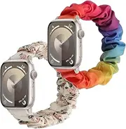 Compatible with Apple Watch Ultra1/2 Series SE 9 8 7 6 5 4 3 2 1 bands Scrunchie women Replacement Band for iWatch Elastic Soft Cloth Stretchy Fabric Strap Wristband Girls