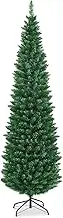 Costway 2.1M Green Pencil Christmas Tree, Unlit Artificial Slim Christmas Tree with 700 PVC Branch Tips and Foldable Sturdy Metal Stand, Classical Slim Xmas Tree for Home, Office, School (210 cm)