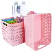 5 Pack Plastic Storage Baskets, Portable Pink Fish Scale Pattern Hollow Deskt...