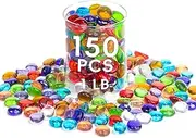 1 LB Mix Color Glass Beads, Mini Flat Glass Marbles for Vase Fillers, Floral Bottom Mancala Gems Pebbles Fish Tank Rocks for Table Scatter Aquarium,Home Decorative Art Craft Supplies(0.5"~0.7")~450g