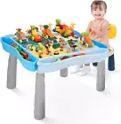 Kids Activity Table and Chair Set with 320 Pcs Building Blocks for Ages 3-10