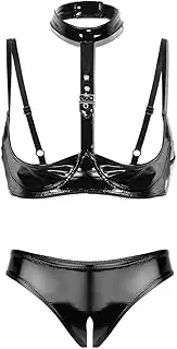 [GRRKDFQ] Women's Sports Underwear Open Cups Bra Top with Open Crotch Briefs