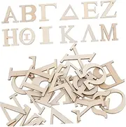 Kisangel 24pcs Unfinished Wood Greek Alphabet Letters for DIY Crafts Natural Wood Letters for Learning Spelling Activities Home Decor Creative Projects