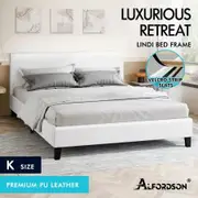 ALFORDSON Bed Frame King Size Mattress Base Wooden Platform Leather White