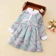 Kid Girl Cheongsam Qipao Dress Fleece Lined Thermal Tang Suit Floral Chinese