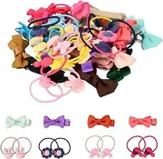 Pack of 40 Hair Bobbles Girls Colourful Set, Children's Cute Bows Hair Clip, Cute Cartoon Elastic Hair Bands Cords, Toddler Ponytail Holder for Girls Children Toddlers