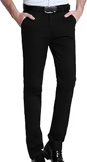 [Generic] Men's Signature Expandable Waist Flat Front Pant Stretch No Iron Classic Pants Slim Fit Dress Trouser, Black, 29