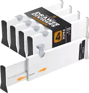 Deep Drawer Dividers 4 Pack, 5 Inch Tall, 13-22 Inch Long Expandable, Adjustable