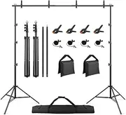 Huzofexo Photo Backdrop Stand 8.5X 10FT, Heavy Duty Photo Studio Adjustable Background Stand Support Kit for Party, Wedding, Decoration and Photography, Including Crossbars, Clamps and Carry Bag