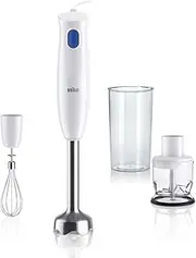 Braun MQ10.202M MultiQuick 1 Hand Blender - Extra Light Purée Stick with Stainless Steel Mixing Base and EasyTwist System, Includes Chopper, Whisk and 600 ml Mixing and Measuring Cup, 450 Watt, White