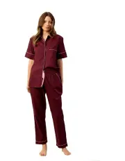 [Wanderluxe Sleepwear] Bordeaux Pyjama Set Short in Wine