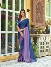 Women’s Siroski Work Chiffon Saree with Sequins-Adorned Printed Blouse