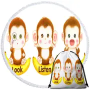 Cute Educational Bananas and Three Monkeys Round Beach Towel