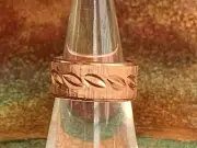 Pure Copper Ring Band Sz 5 Textured Ground with Diamond Cuts, Thick 8 mm Band b