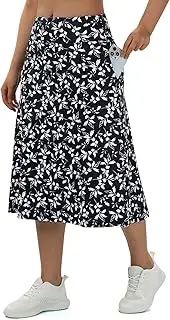 [Turnhier] Women's Midi Length Skorts Skirts with 2 Pockets Modest Long Skirts 28" Knee Length Athletic Skort