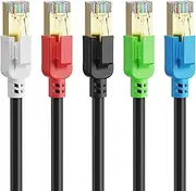 Cat 8 Ethernet Cable 7 ft-5Pack, 40Gbps 2000Mhz Patch Cord, Indoor&Outdoor High Speed Network Cable, 26AWG Heavy Duty Direct Burial Shielded SFTP Lan Wire, in Wall&Weatherproof RJ45 Cable for Router