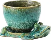 Creative Co-Op Stoneware Frog Base, Reactive Glaze, Green, Set of 2 (Each One Will Vary) (Holds 5" Planter Pot, 2