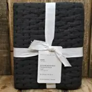 POTTERY BARN STONEWASHED PICK-STITCH COTTON/LINEN SHAM KING ~ BLACK