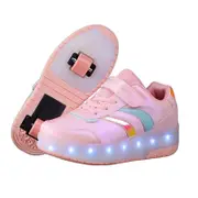 Nevenka Kids LED Roller Skate Shoes Boys Girls Sneakers with Double Wheel-CD906-Pink
