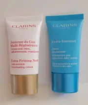 Clarins Extra-Firming Neck Anti Wrinkle Cream + Hydra-Essentiel Creme Lot (1 oz)