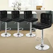 ALFORDSON Bar Stool 4Pcs Adjustable Kitchen Barstools Ralph Swivel Counter Dining Chair in 62-83cm Seat Height for Home Bar Dining Room (Black)