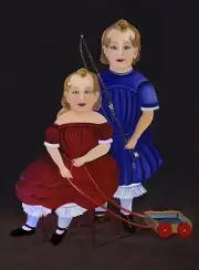 OrIgInAl FoLk ART OiL PaInTiNg GiRl BoY WaGoN WhIp EaRlY AmErIcAn PoRtRAiT