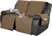 [Easy-Going] Waterproof Recliner Loveseat Sofa Cover with Pocket, 1-Piece Reversible Couch Cover for 2 Seat Recliner, Protector with Elastic Straps for Pets (Recliner Loveseat, Camel/Ivory)