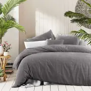 Amsons 100% Cotton Queen Quilt Cover Set With Extra Standard Pillowcases - Fossil - Gray