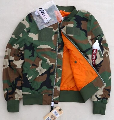 ALPHA INDUSTRIES L2B Flex Flight Bomber Jacket Patches Reversible Woodland Camo