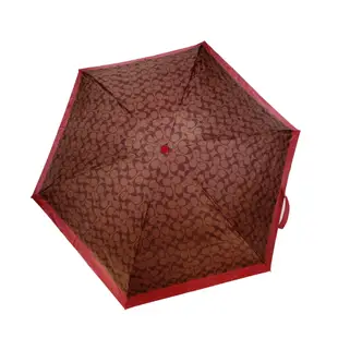 COACH深咖C Logo紅邊攜帶型抗UV折疊晴雨傘