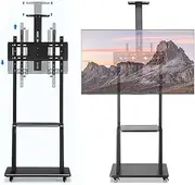 Universal Swivel Floor TV Stand Mobile TV Cart, for 32 to 85 inch Screens up to 50kg, with Laptop DVD Shelf and Locking Wheels, Height Adjustable