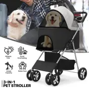 Folding Dog Stroller Adjustable Canopy Pet Travel Carrier Detachable Basket Cart