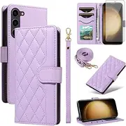 [Asuwish] Phone Case for Samsung Galaxy S23 5G Wallet Cover with Screen Protector and Wrist Strap Lanyard Card Holder Slot Stand Cell Accessories S 23 23S GS23 G5 SM-S911U 6.1 inch Women Men Purple