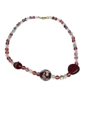 14K Gold Plated Red Titanium Rainbow Aura Czech Glass Beads Acrylic Necklace