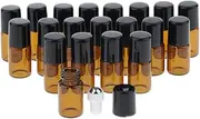 kesoto Essential Oils Roller Refillable Perfume Bottles, 20 Pack, Glass +Steel Roll On Ball, Dark Brown Color - 2Ml