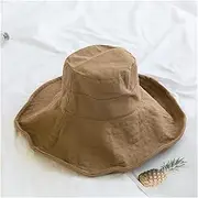 [TOMYEUS] Sun Hats Sun Hat Spring and Summer Breathable Cotton and Linen Sunscreen Hat Women's Foldable Large-Brimmed Wide-Brimmed Beach Hat Beach Cap (Color : Khaki)