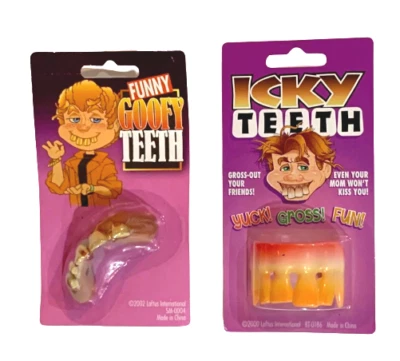 2 FUNNY GOOFY & ICKY TEETH Nerd Fake Hillbilly Buck Joke Bad Halloween Ugly Set