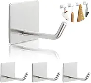 LIOUCBD 4PCS Adhesive Sticky Wall Hooks Heavy Duty, Long Stainless Steel Towel Hooks for Hanging Kitchen Bathroom Home, Waterproof Hook Wall Hanger Holder for Key Hat Coat Bag (White)